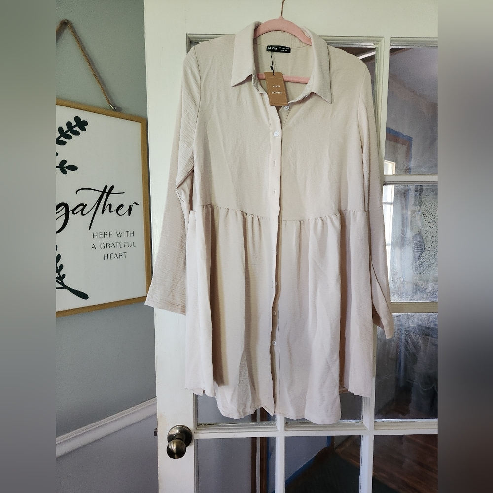 Shein Elegant Cream Top Button Down Tunic